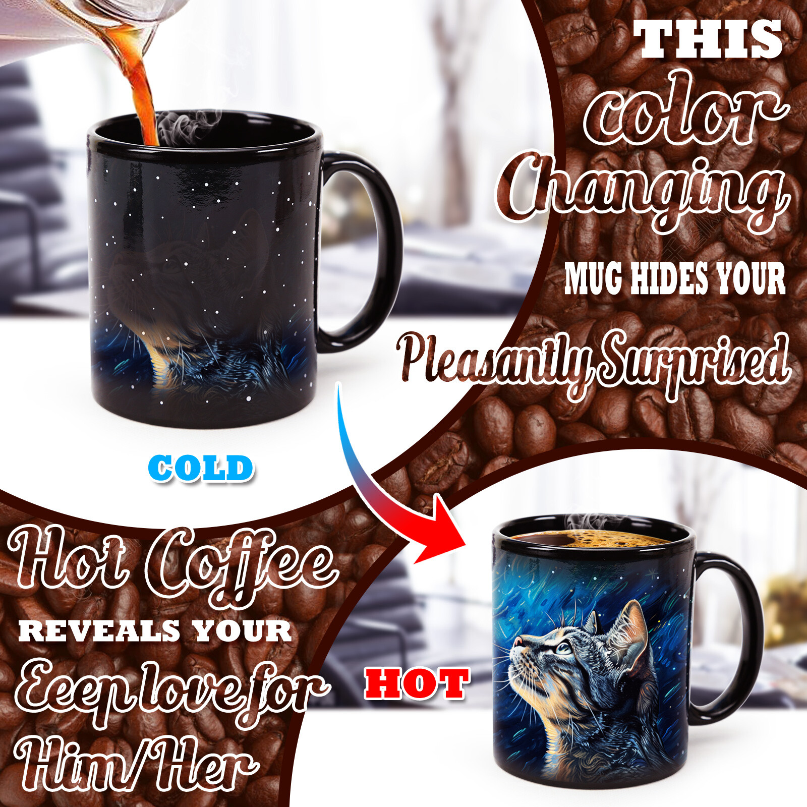 Starry Sky-Van Gogh Cat，animal Color Changing Mug Magic Mug.