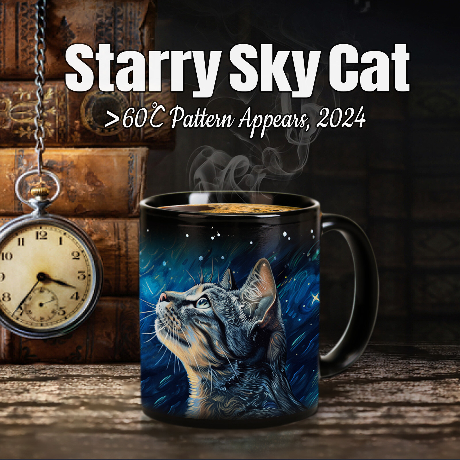 Starry Sky-Van Gogh Cat，animal Color Changing Mug Magic Mug.