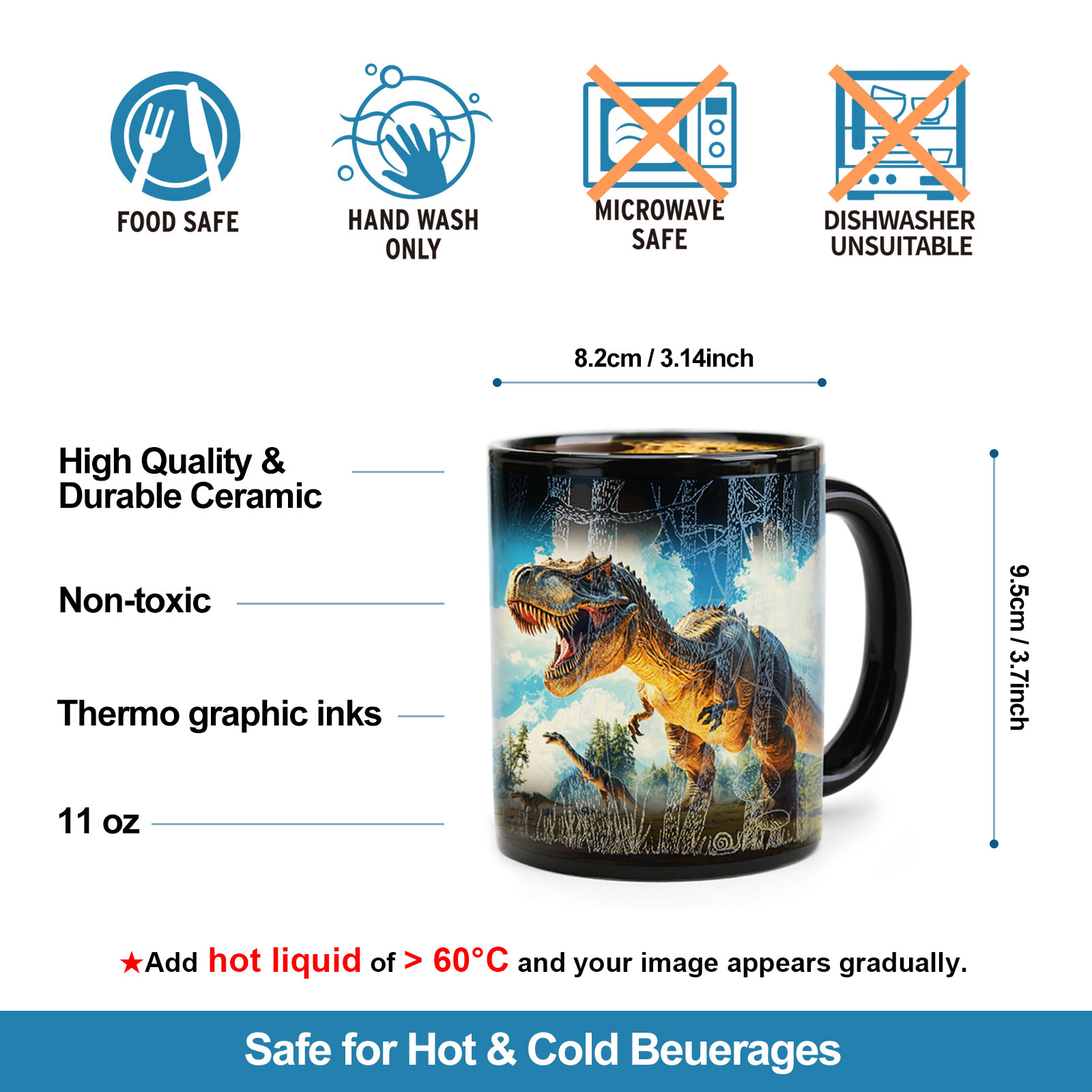 Forest-Dinosaur，animal Color Changing Mug Magic Mug.