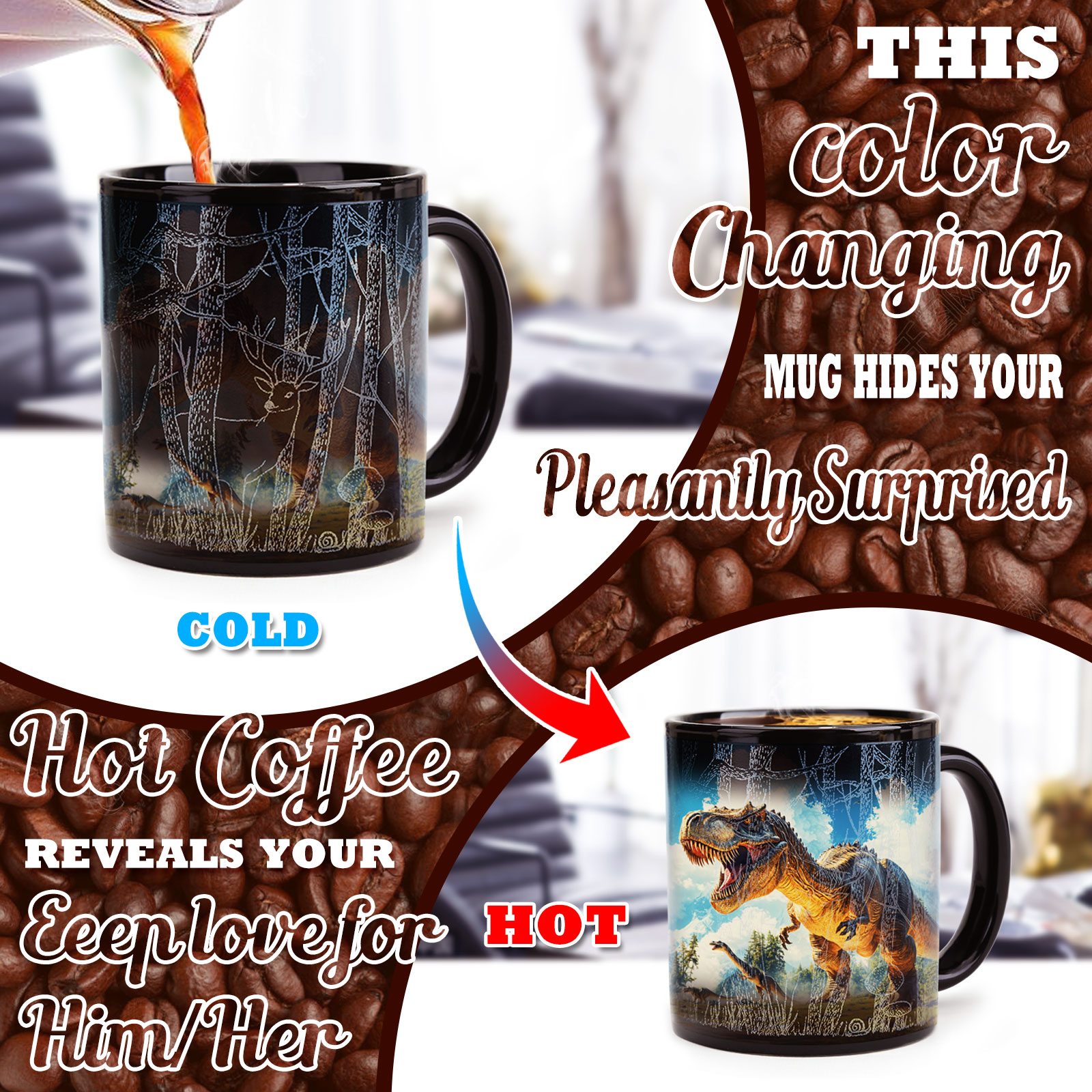 Forest-Dinosaur，animal Color Changing Mug Magic Mug.