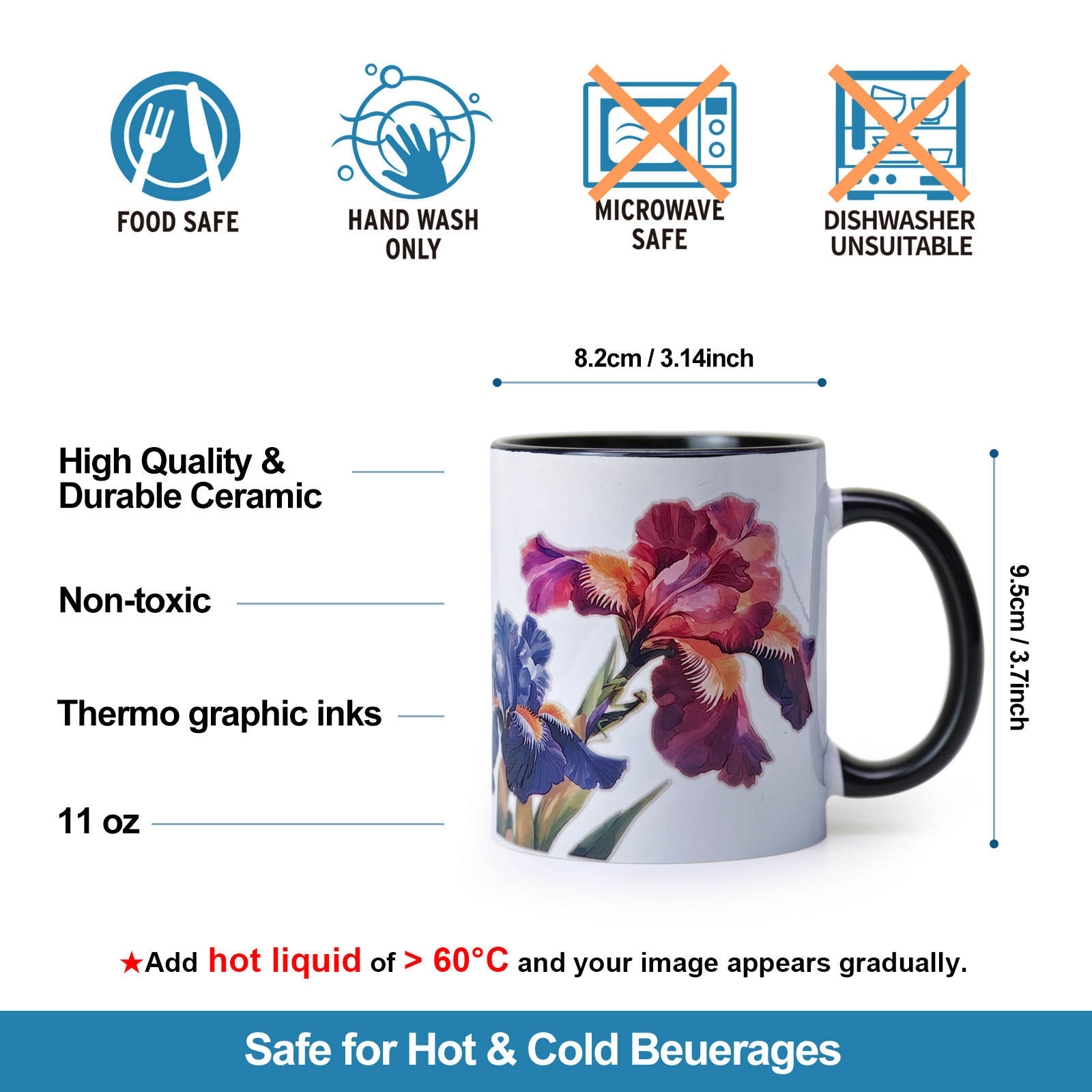 Iris, Flower Gift Color Changing Mug Magic Mug.