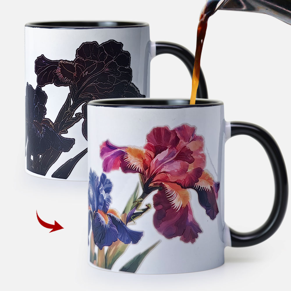 Iris, Flower Gift Color Changing Mug Magic Mug. Iris, Flower Gift Color Changing Mug Magic Mug.