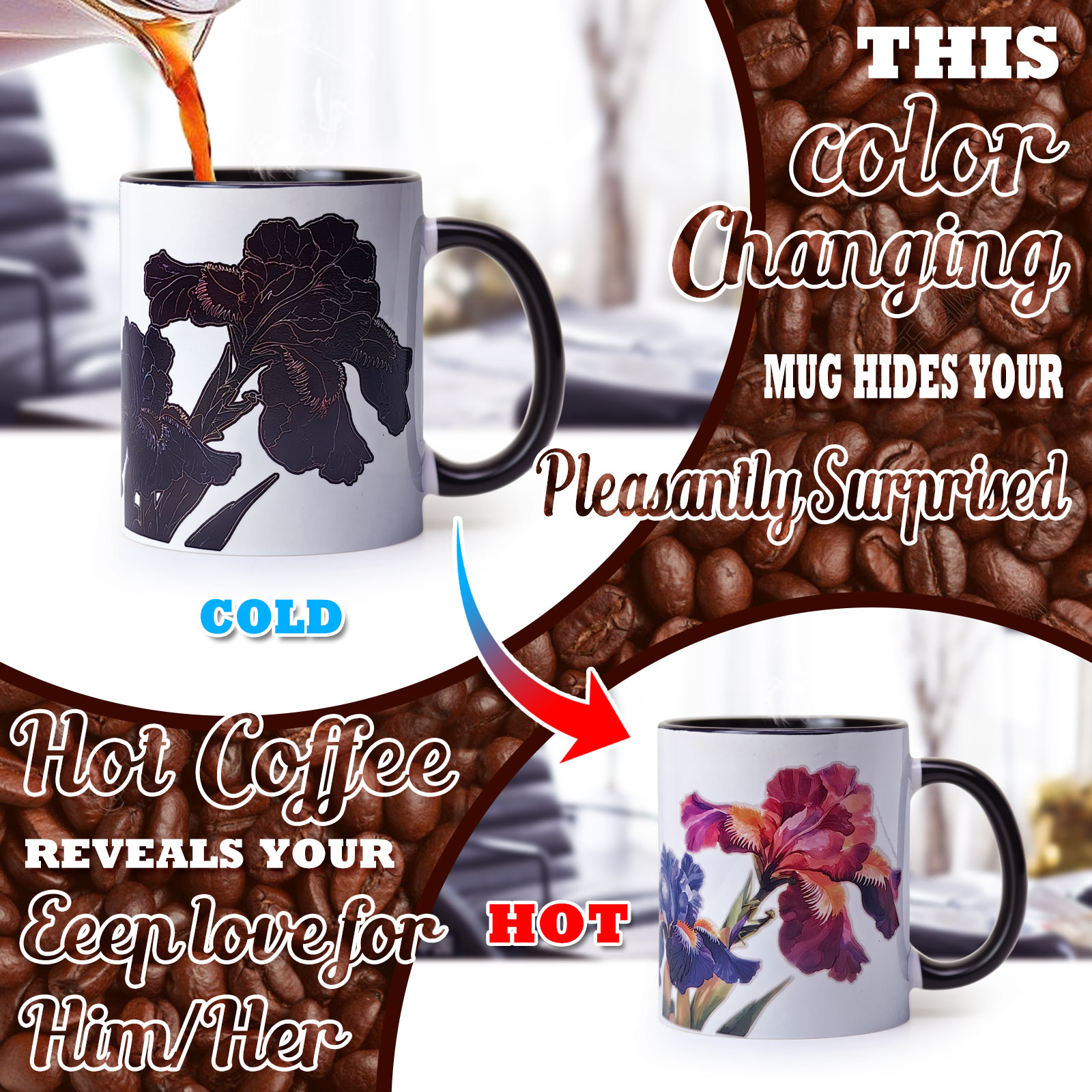 Iris, Flower Gift Color Changing Mug Magic Mug.