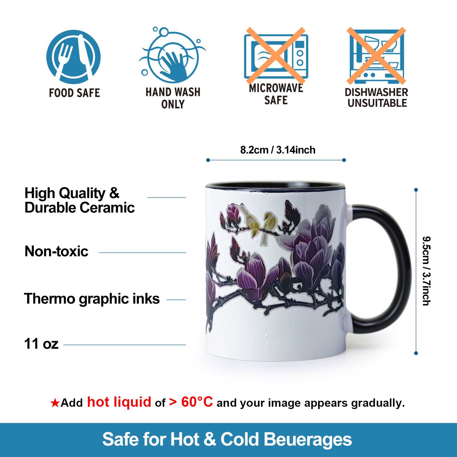 Magnolia Denudata, Flower Gift Color Changing Mug Magic Mug.