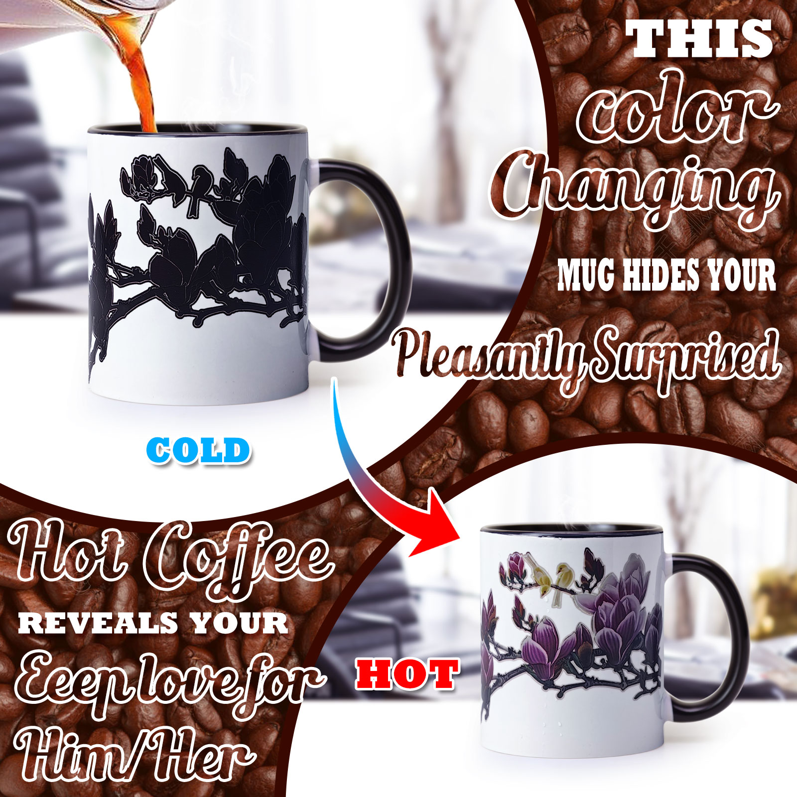 Magnolia Denudata, Flower Gift Color Changing Mug Magic Mug.