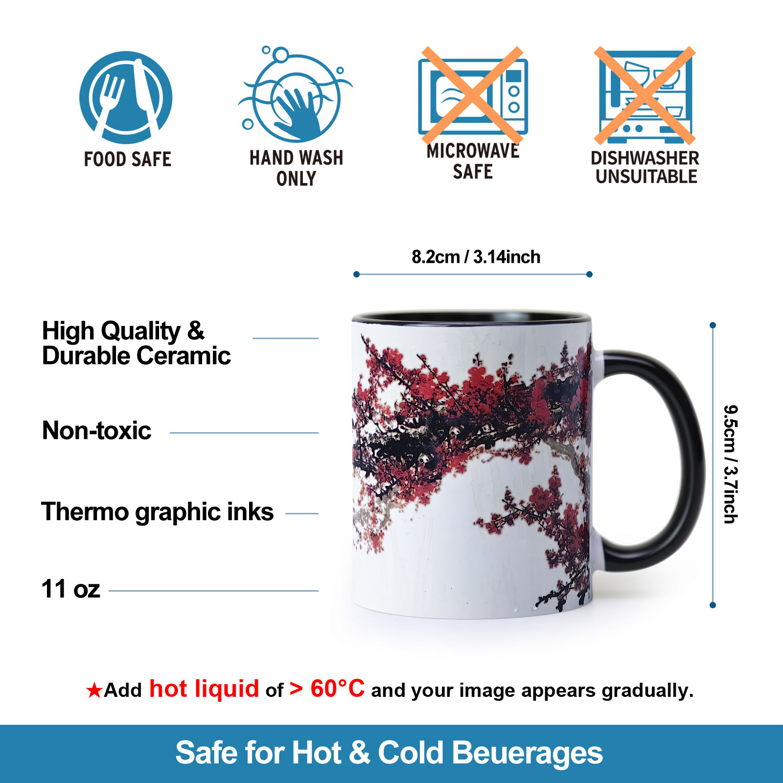 Chinese Plum, Flower Gift Color Changing Mug Magic Mug.