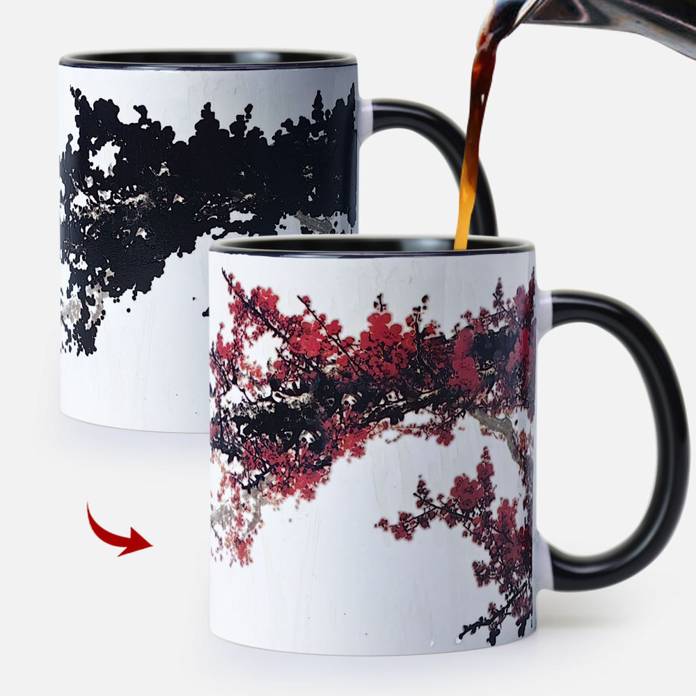 Chinese Plum, Flower Gift Color Changing Mug Magic Mug.