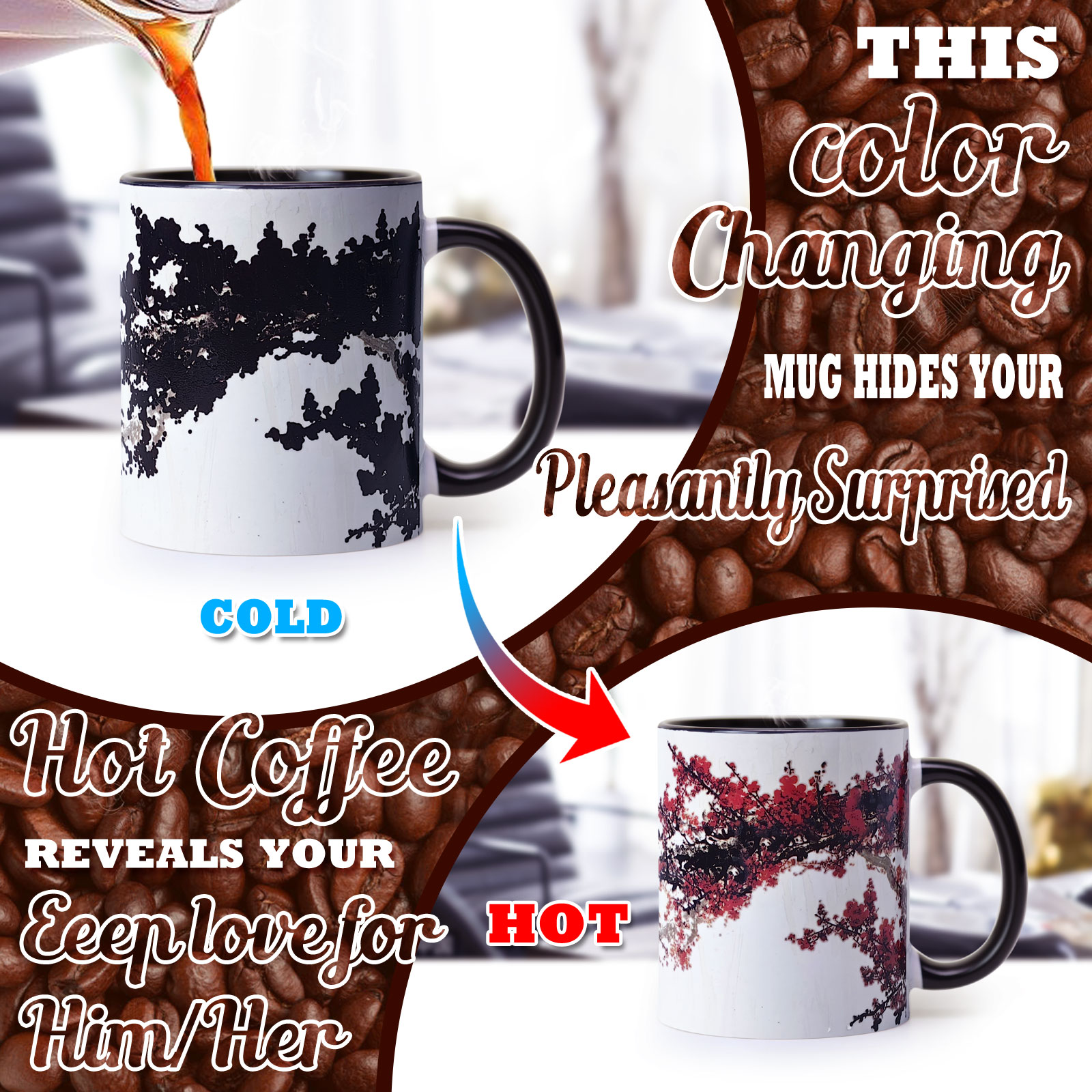 Chinese Plum, Flower Gift Color Changing Mug Magic Mug.