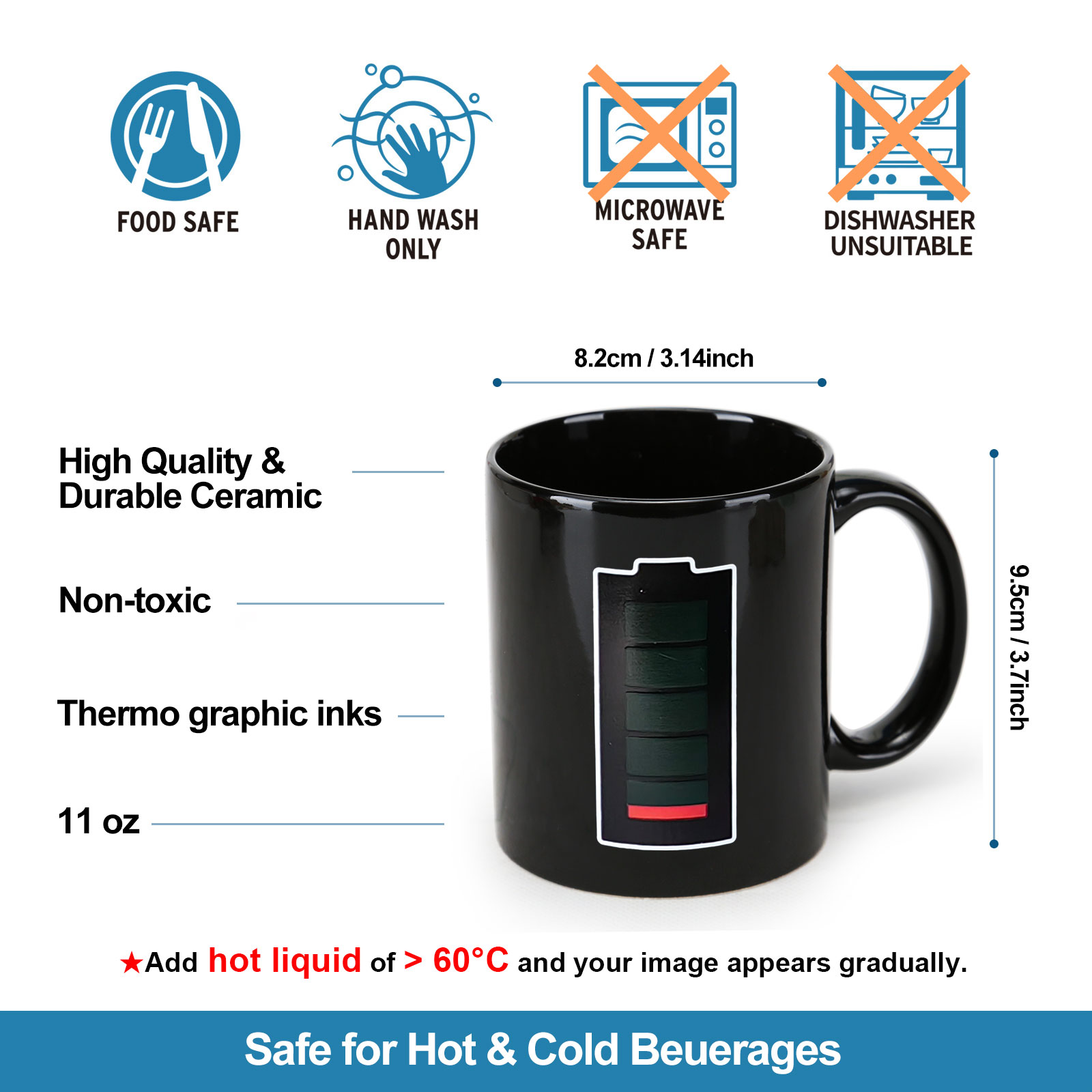 Rechargeable Batteriy, Father's Day Gift Color Changing Mug Magic Mug.