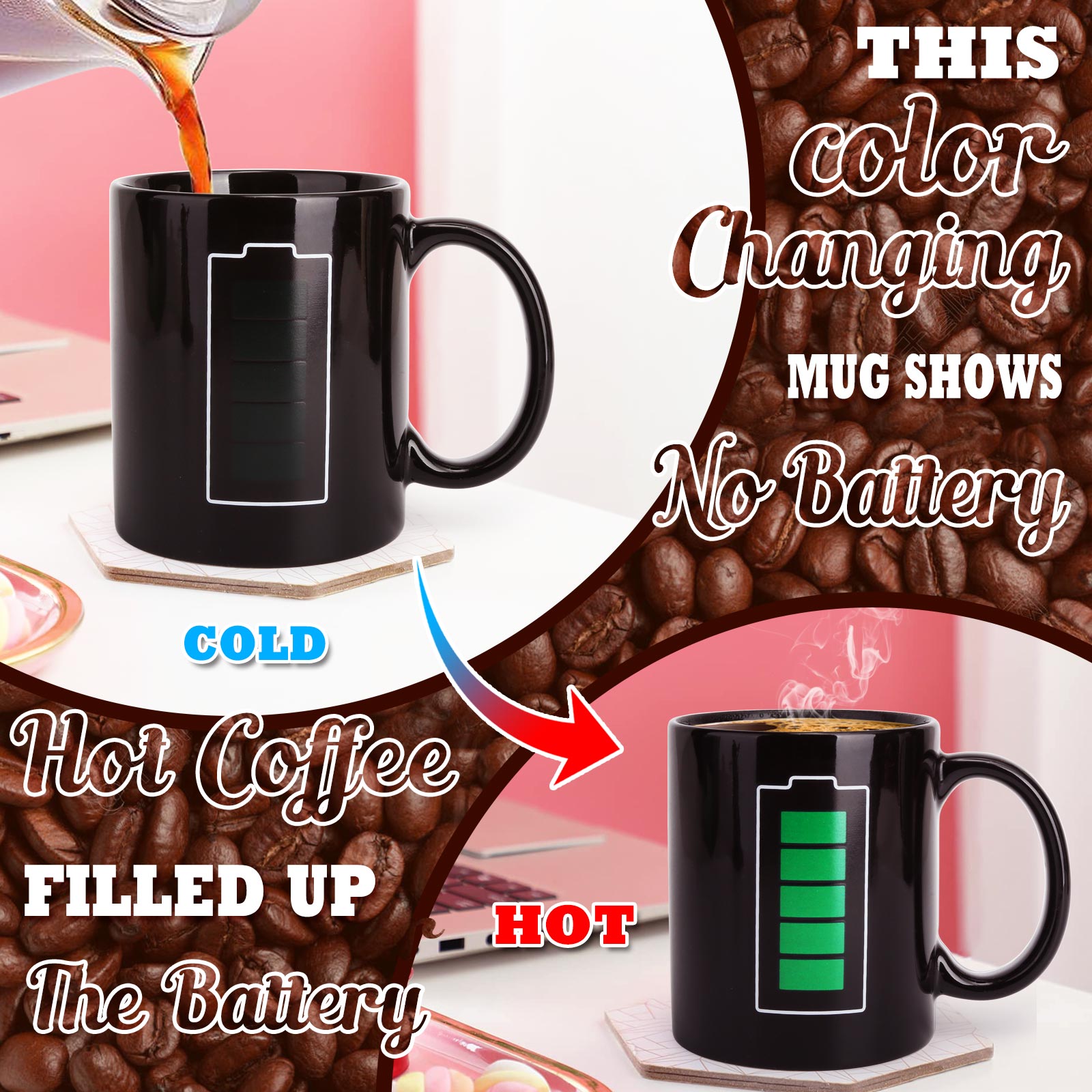 Batteryr, Father's Day Gift Color Changing Mug Magic Mug.