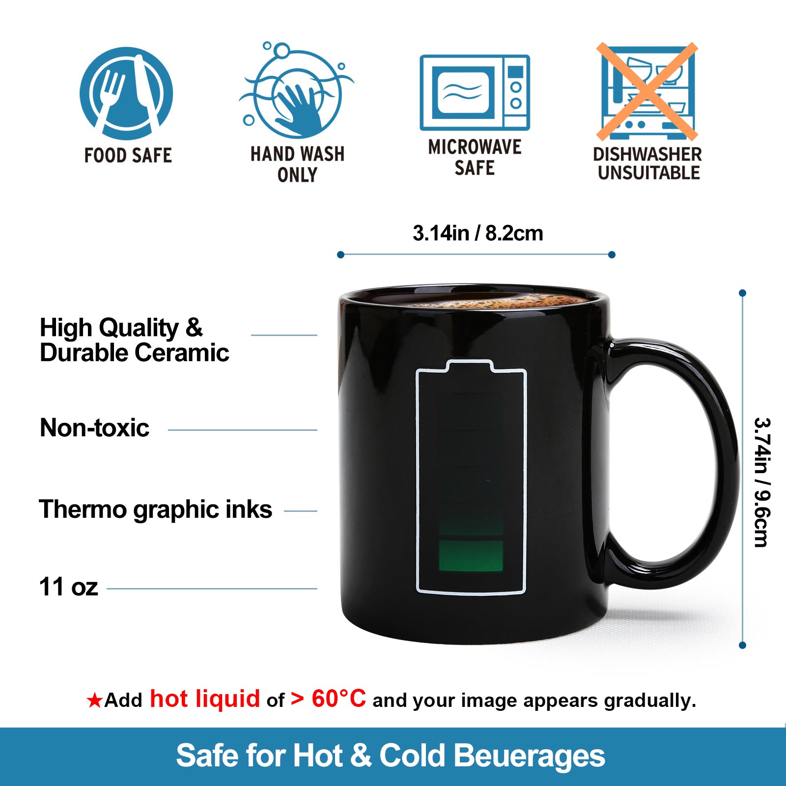 Batteryr, Father's Day Gift Color Changing Mug Magic Mug.