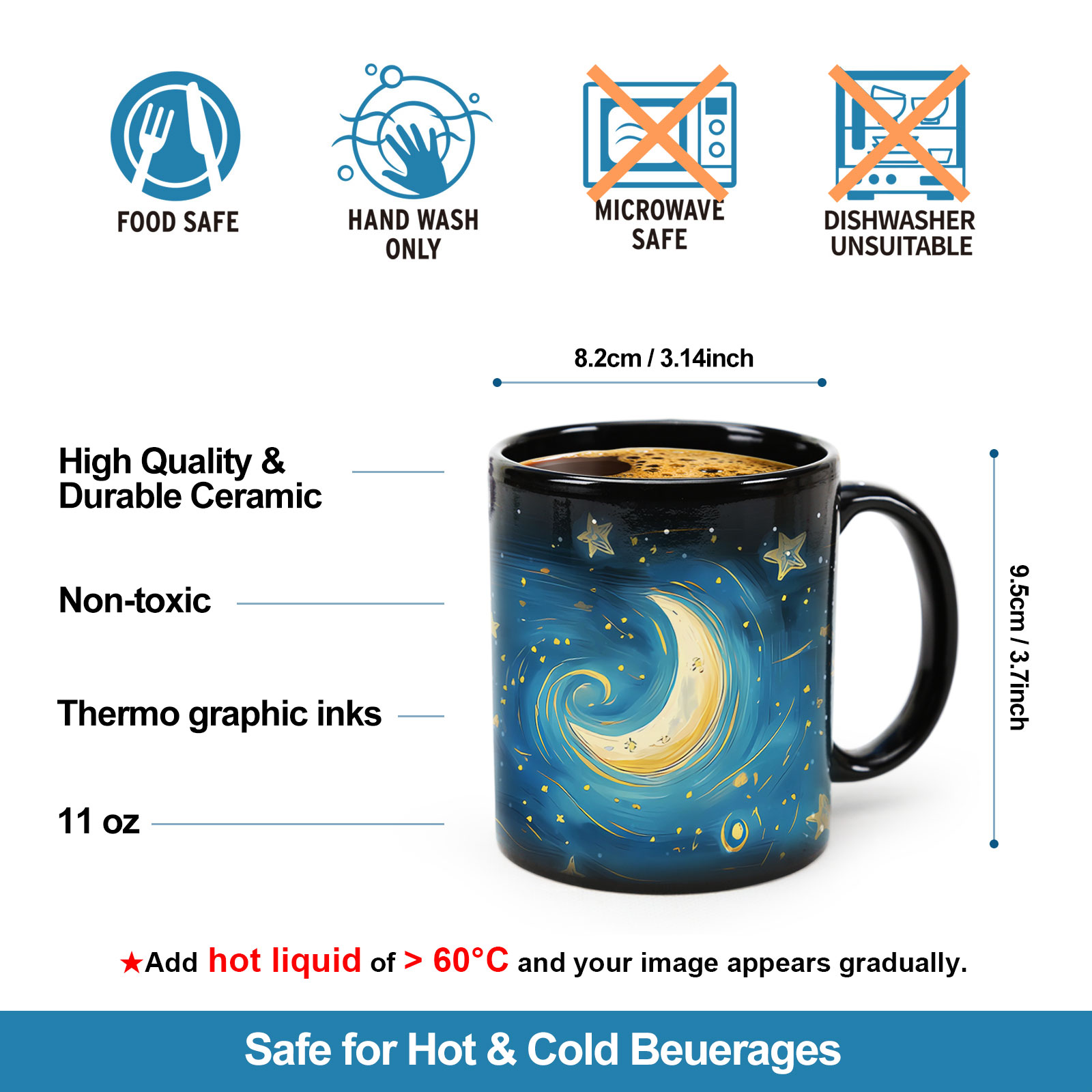 Starry Sky-Moon Love, Valentine Color Changing Mug Magic Mug.