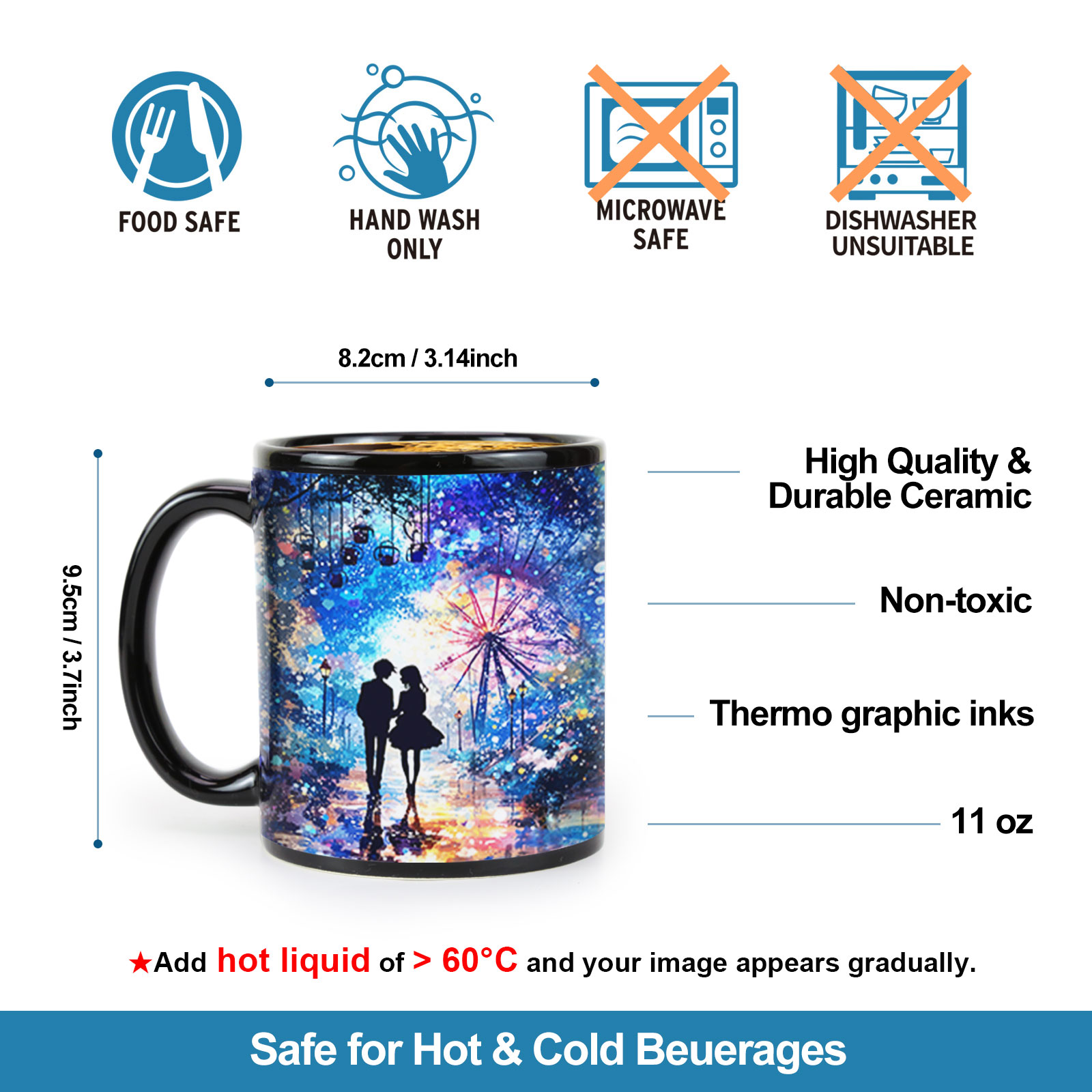 Starry Romance-Psychedelic Love, Valentine Color Changing Mug Magic Mug.
