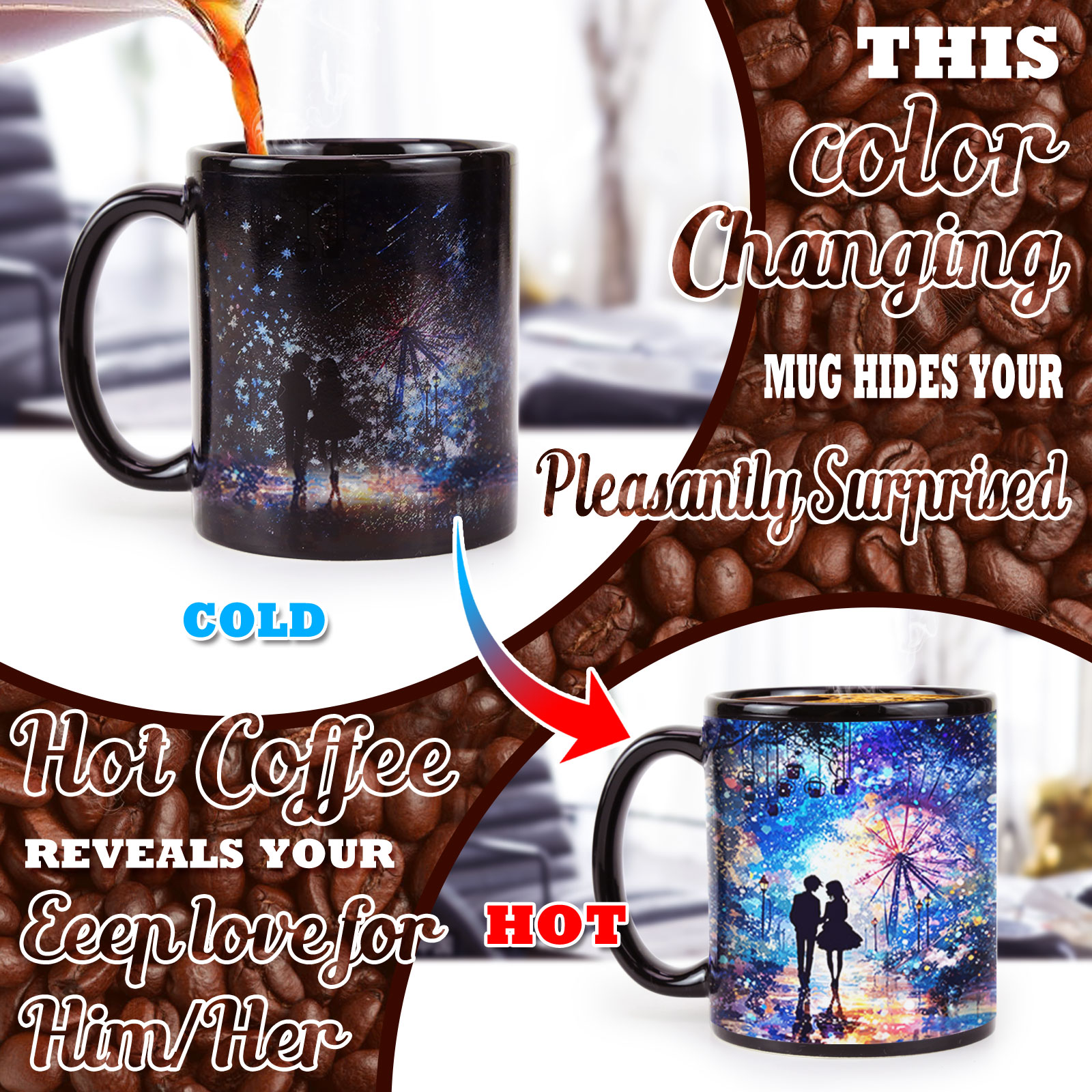 Starry Romance-Psychedelic Love, Valentine Color Changing Mug Magic Mug.