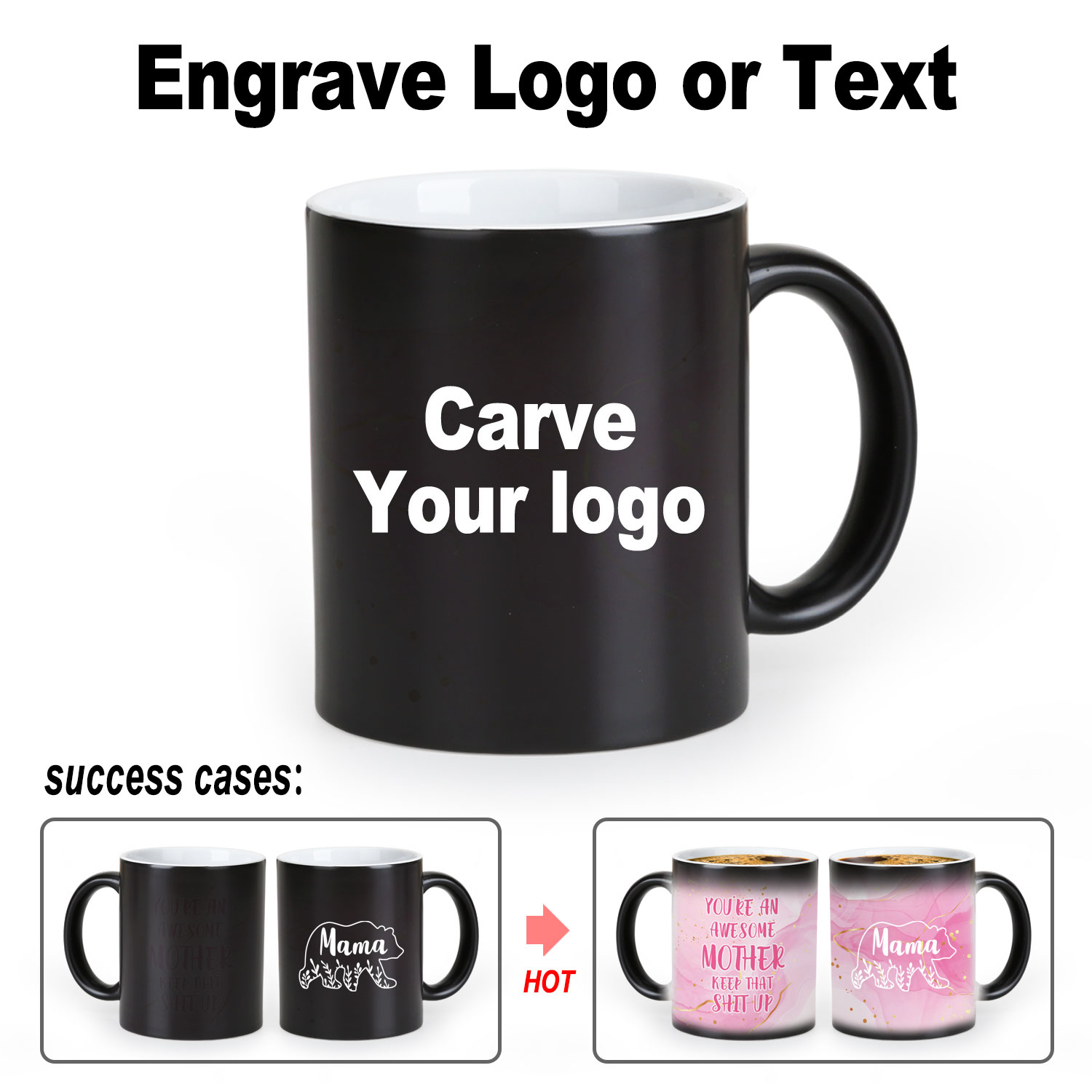 Carve your logo and text, customize your pattern, and batch customize color-changing mugs