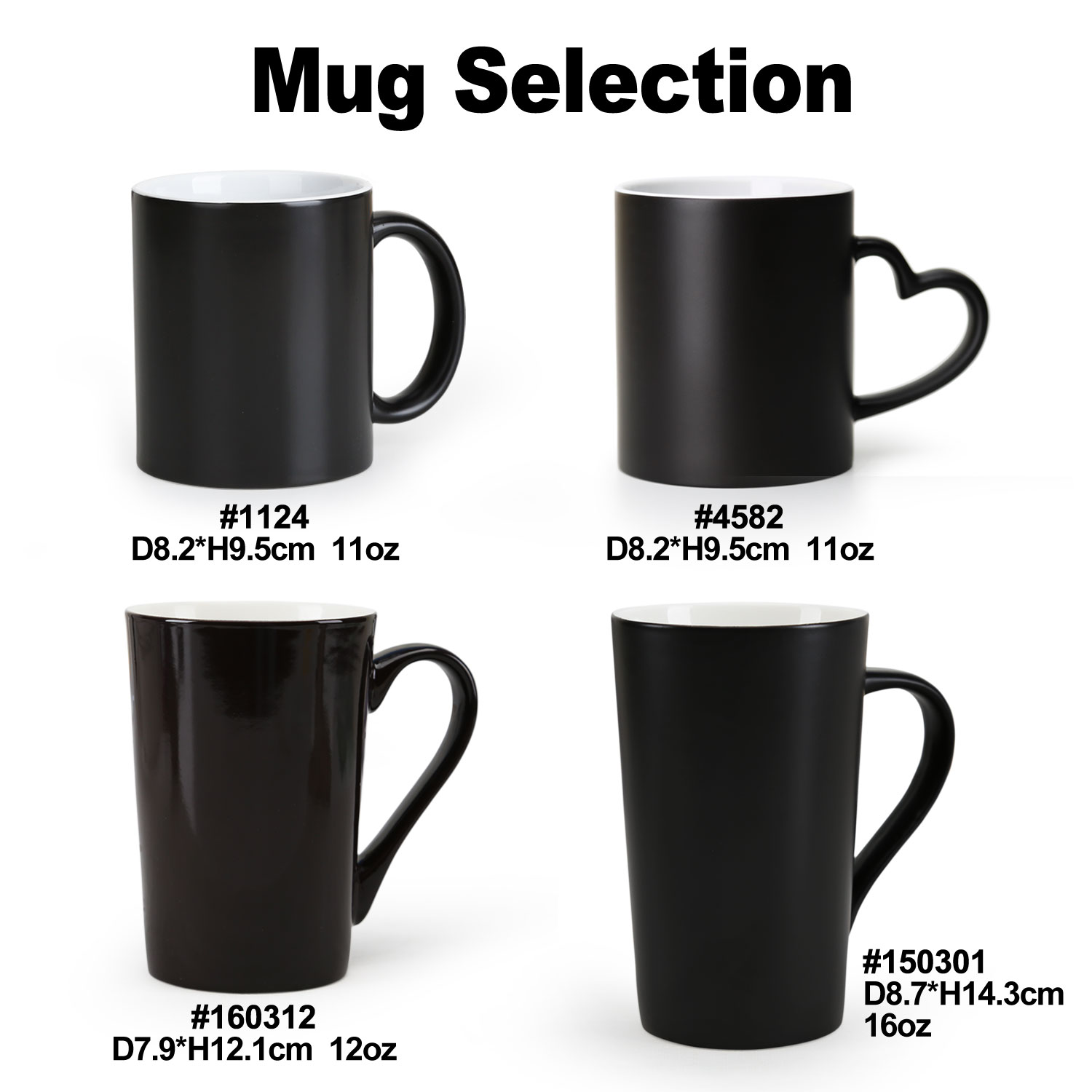 Customize your black color-changing mugs with your image, choose your Magic mug style, and get small batches of custom mugs. Promotional gifts.