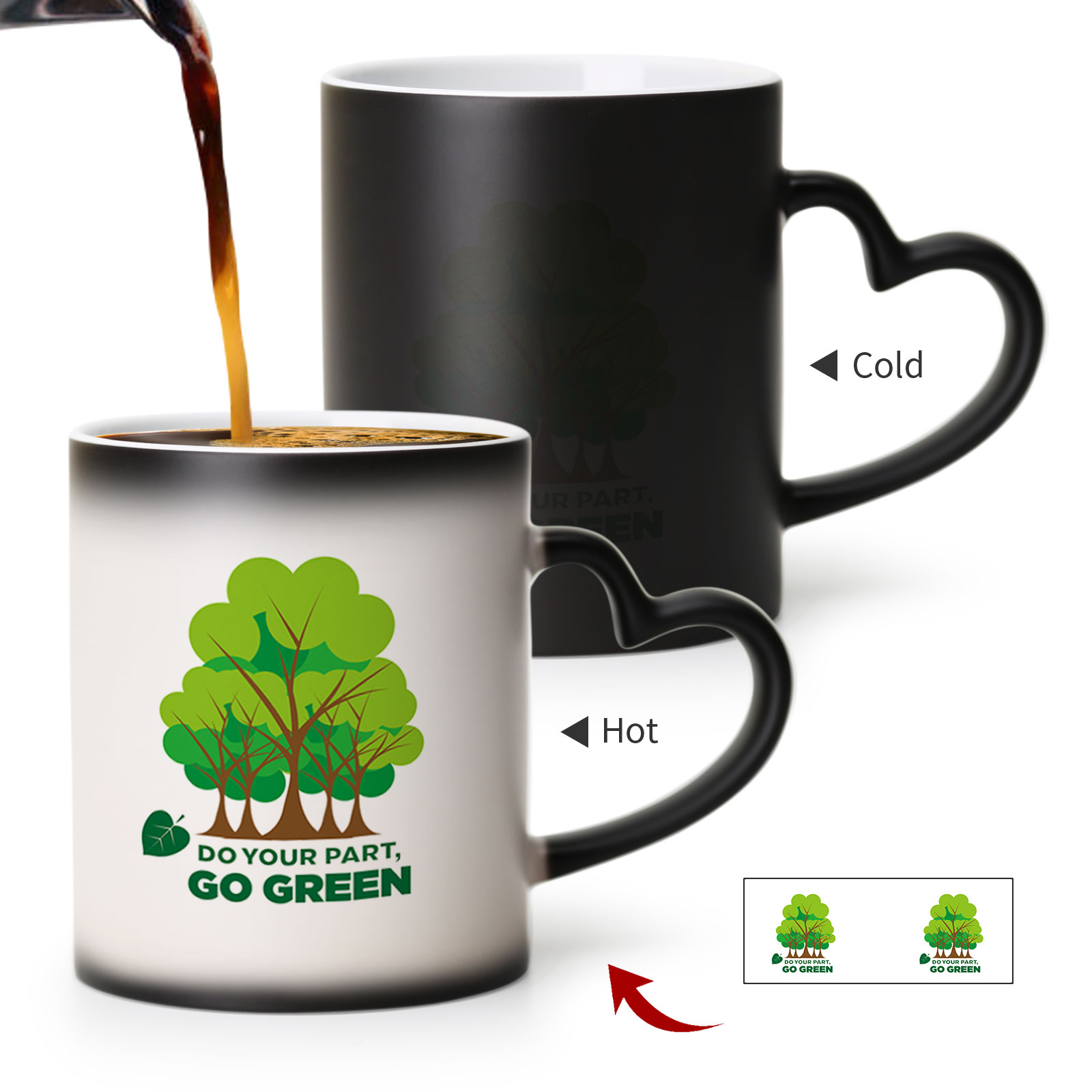 Customize your black color-changing mugs with your image, choose your Magic mug style, and get small batches of custom mugs. Promotional gifts.