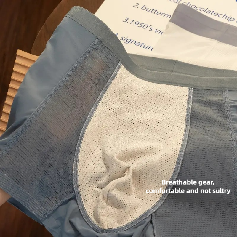 Men's Ultra-Thin Breathable Ice Silk Boxer-Style Underwear for Summer Mid-Rise Hollowed-Out Design for Southeast Asia Africa