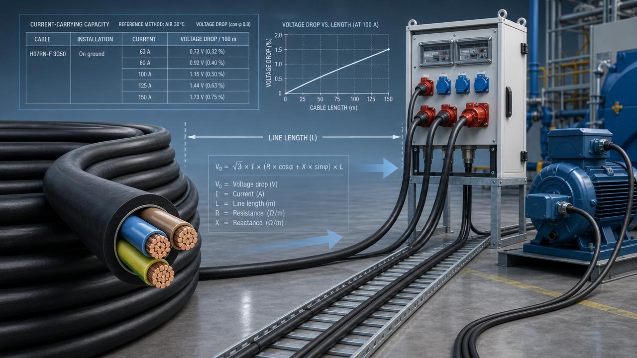 H07RN-F 3G50 Current Capacity and Voltage Drop Basics
