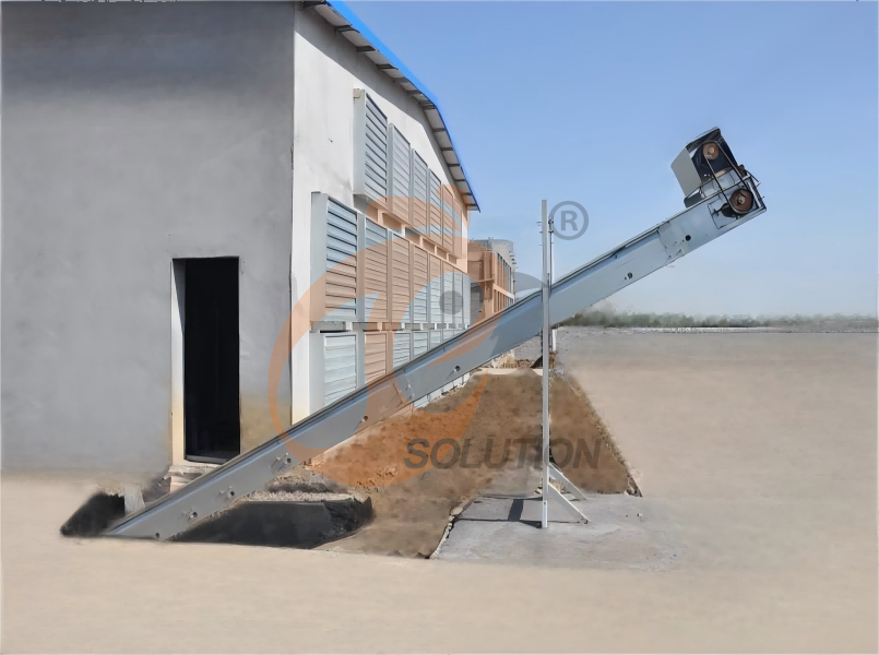 Sistema de Limpeza de Esterco com Correia Transportadora para Gaiolas de Aves