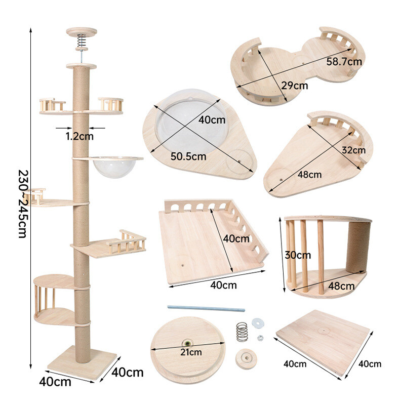 Floor to Ceiling Cat Tree Adjustable Cat Tower 7 Tier Hemp Scratching Post  CaT-033