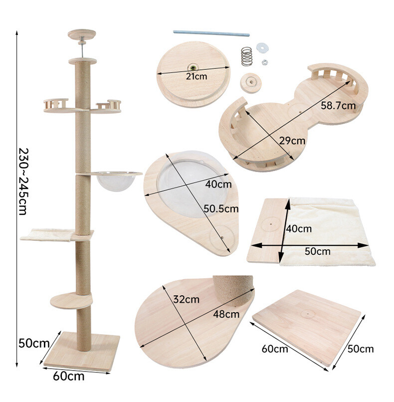 Floor to Ceiling Cat Tree Adjustable Cat Tower 5 Tier Hemp Scratching Post  CaT-034