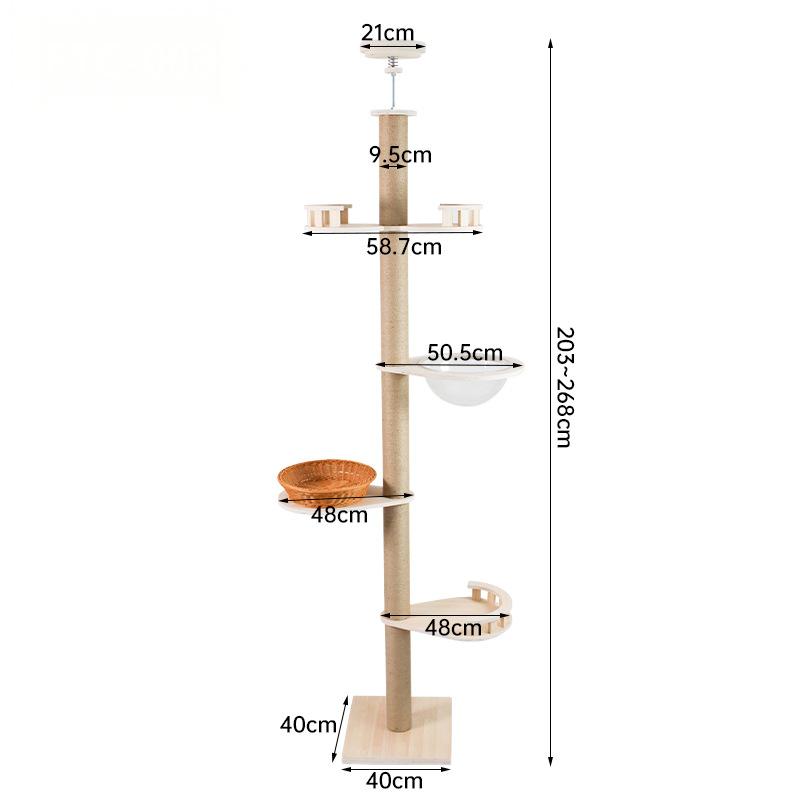Floor to Ceiling Cat Tree Adjustable Cat Tower 5 Tier Hemp Scratching Post CaT-035