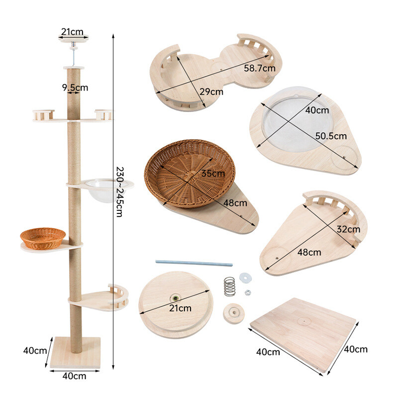Floor to Ceiling Cat Tree Adjustable Cat Tower 5 Tier Hemp Scratching Post CaT-035