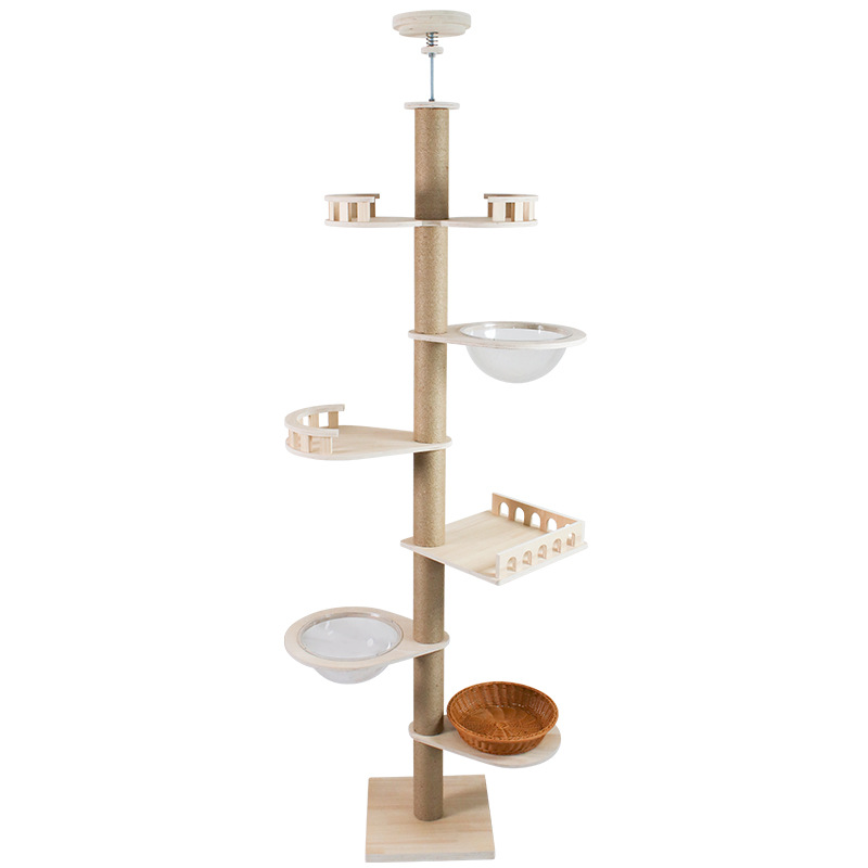 Floor to Ceiling Cat Tree Adjustable Cat Tower 7 Tier Hemp Scratching Post CaT-036
