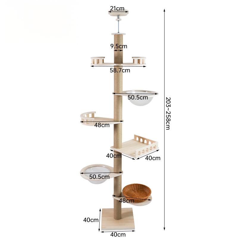 Floor to Ceiling Cat Tree Adjustable Cat Tower 7 Tier Hemp Scratching Post CaT-036