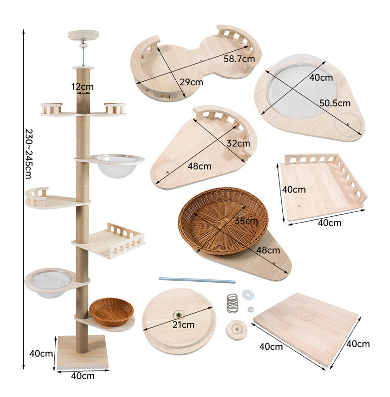 Floor to Ceiling Cat Tree Adjustable Cat Tower 7 Tier Hemp Scratching Post CaT-036