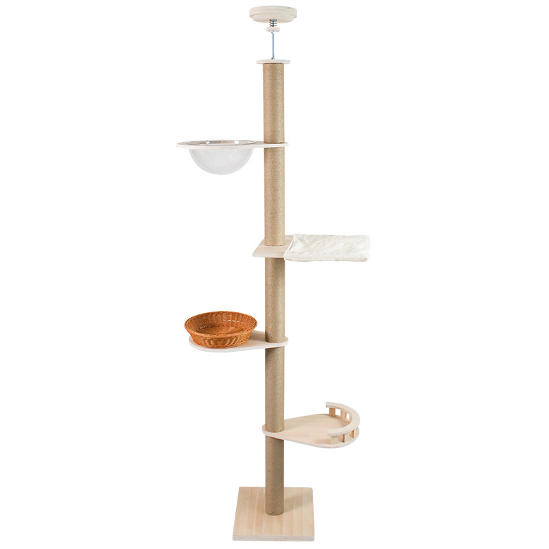 Floor to Ceiling Cat Tree Adjustable Cat Tower 5 Tier Hemp Scratching Post CaT-037