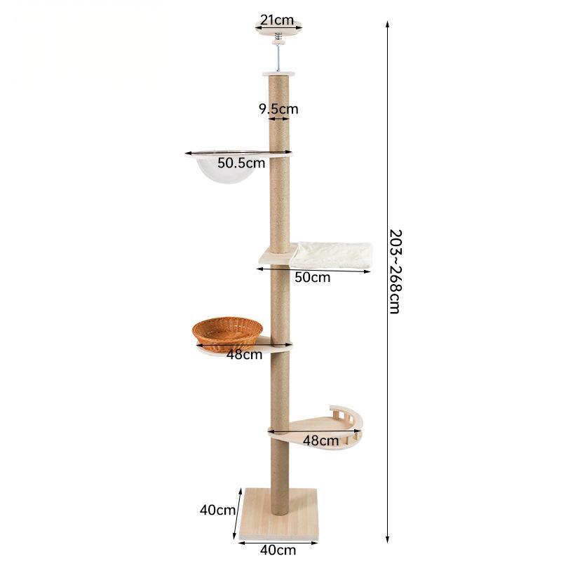 Floor to Ceiling Cat Tree Adjustable Cat Tower 5 Tier Hemp Scratching Post CaT-037