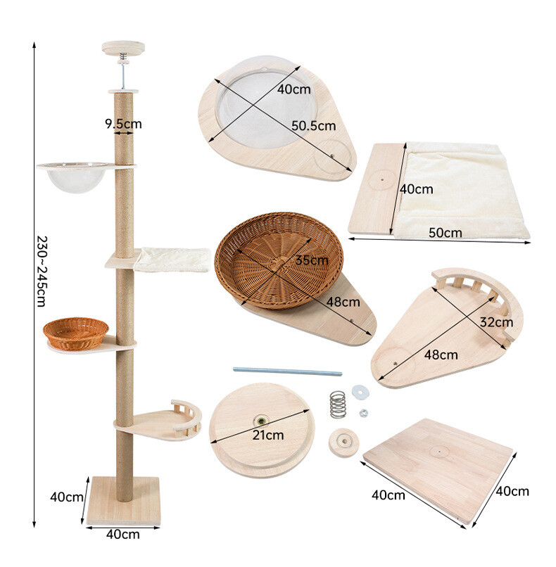 Floor to Ceiling Cat Tree Adjustable Cat Tower 5 Tier Hemp Scratching Post CaT-037