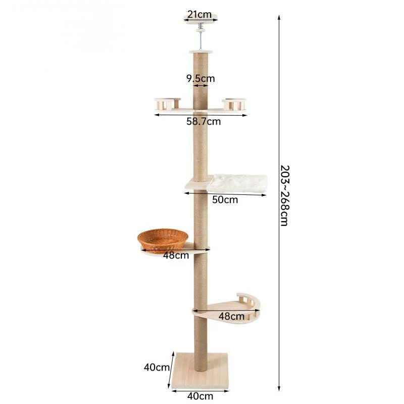 Floor to Ceiling Cat Tree Adjustable Cat Tower 5 Tier Hemp Scratching Post CaT-038