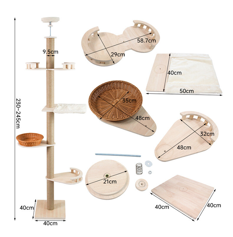 Floor to Ceiling Cat Tree Adjustable Cat Tower 5 Tier Hemp Scratching Post CaT-038