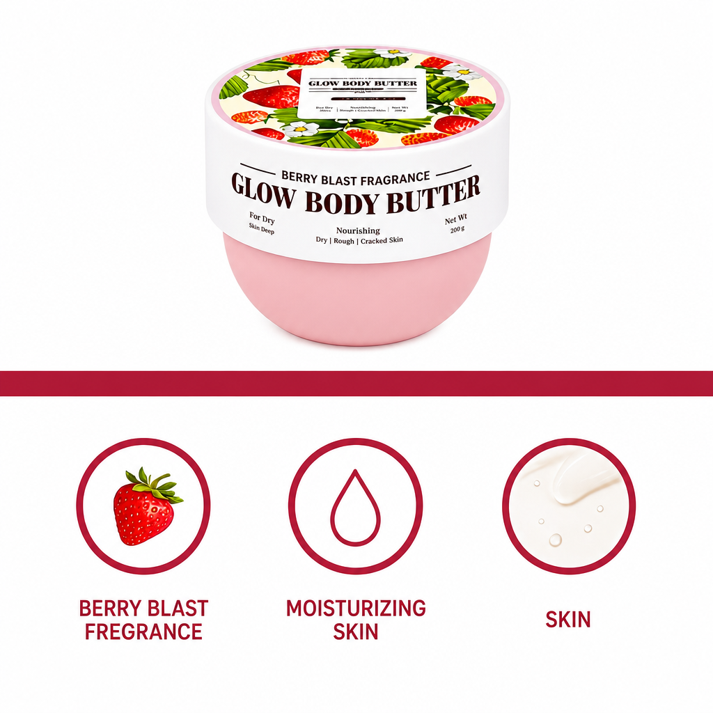 Glow Body Butter Berry Blast Fragrance Berry Sweet Orange Hydrating Private Label Body Butter Jar Fda Approved