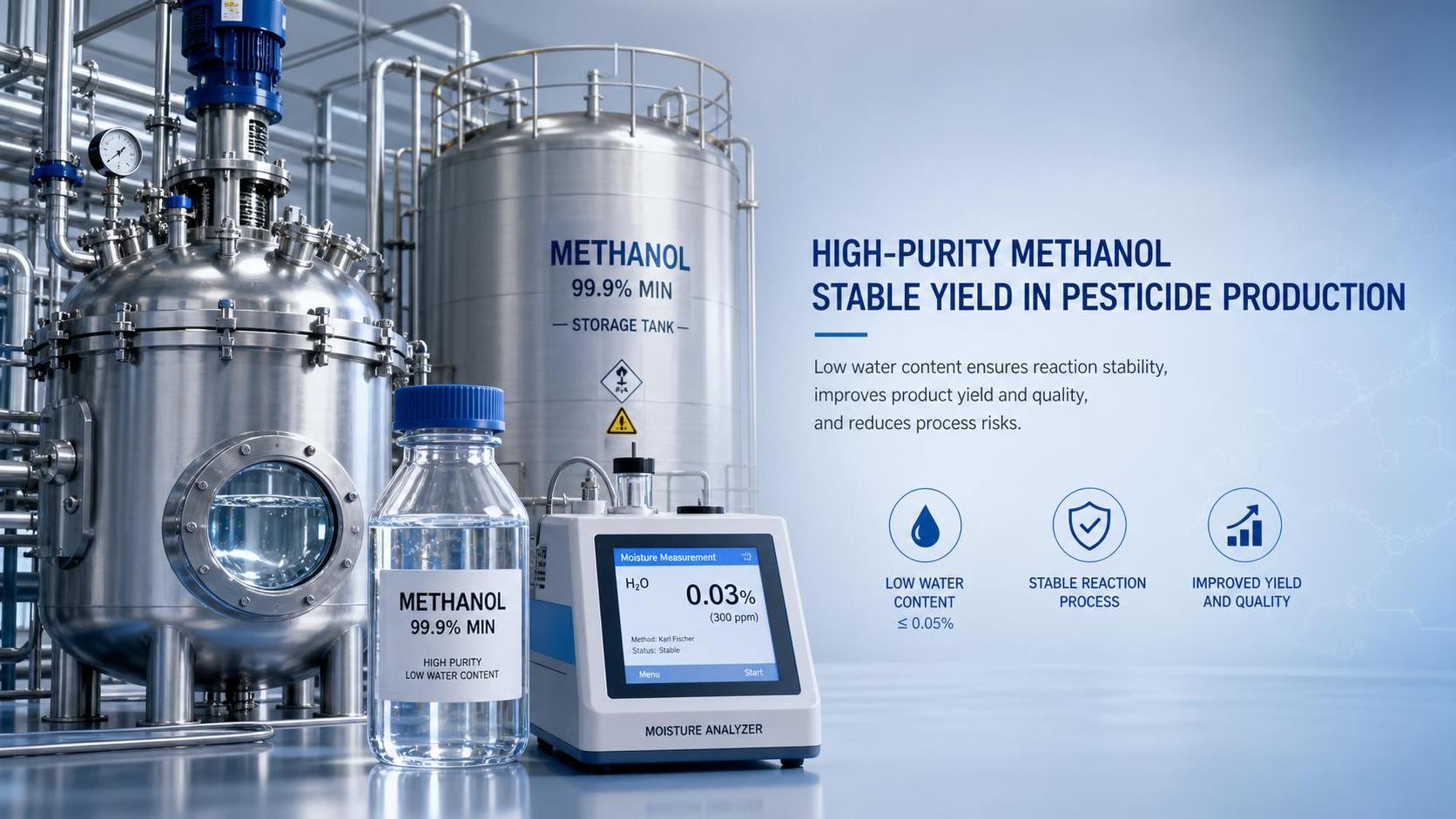 Metanol para la producción de pesticidas: impacto de la pureza, la humedad y el rendimiento Metanol para la producción de pesticidas: impacto de la pureza, la humedad y el rendimiento