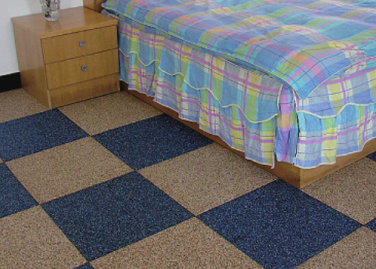 Blue and white dot straight-edge, interlocking floor tiles