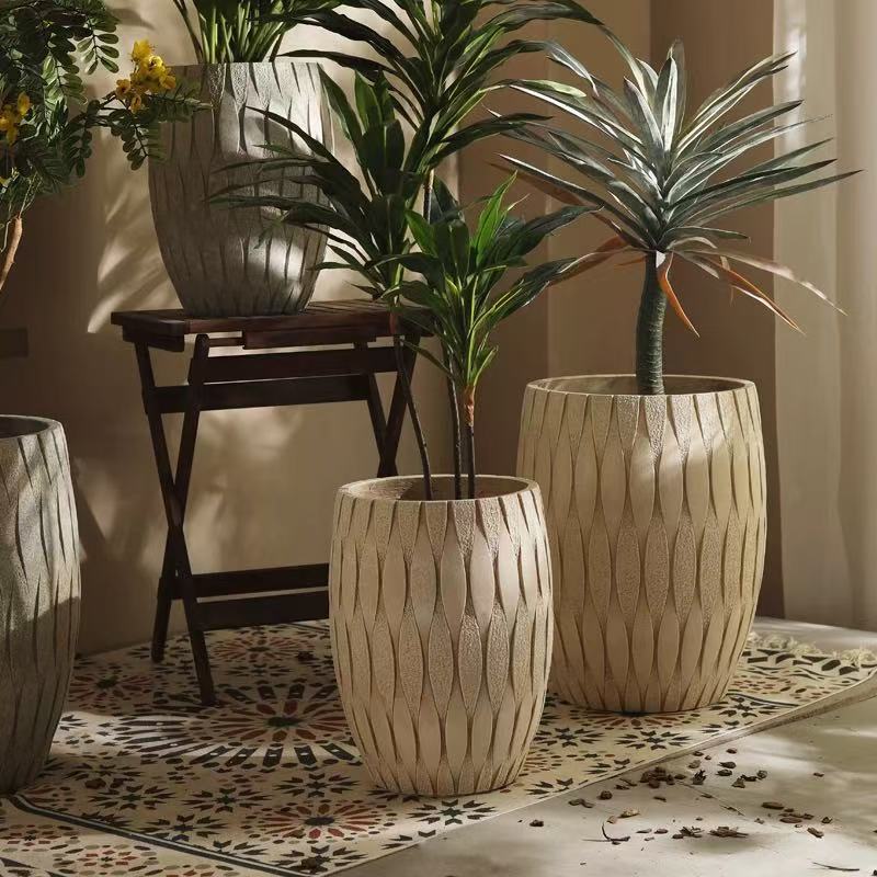 Drum round magnesium clay flower pot