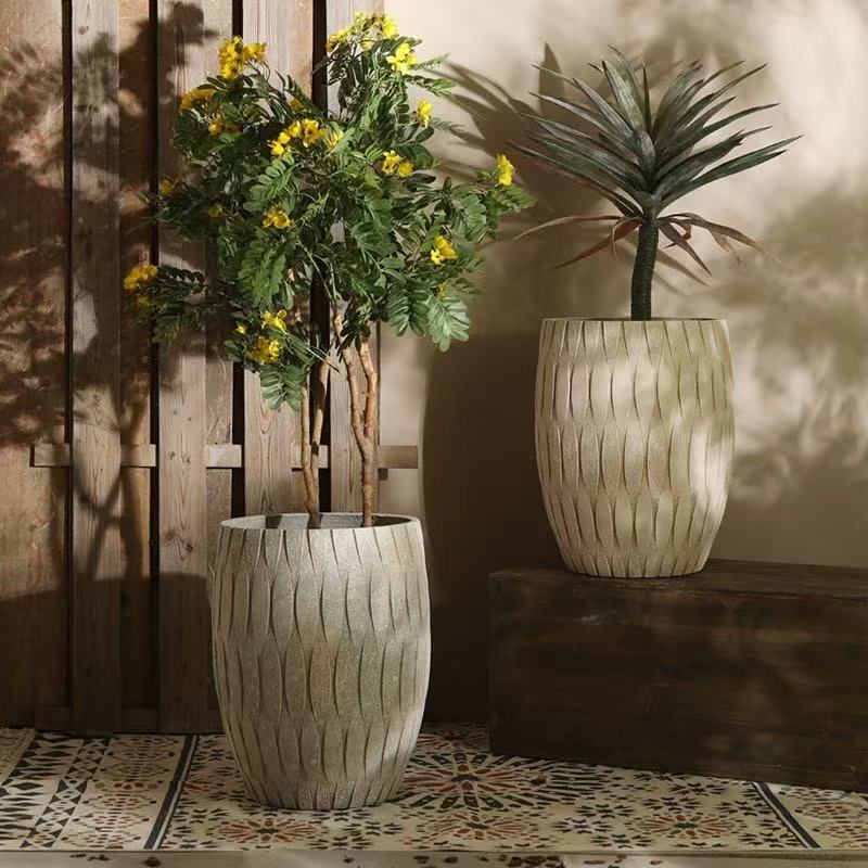 Drum round magnesium clay flower pot