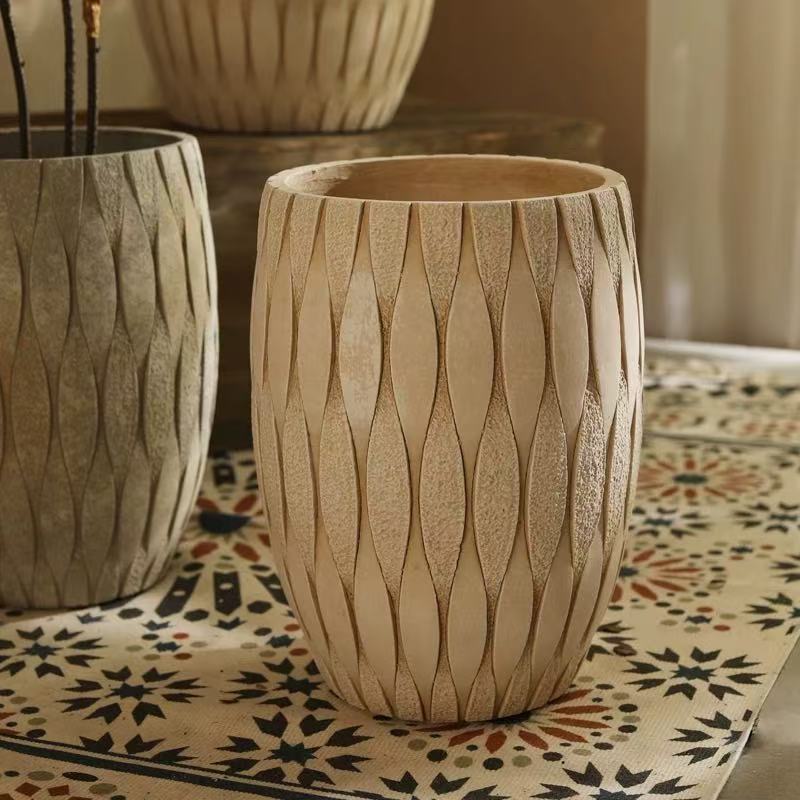 Drum round magnesium clay flower pot