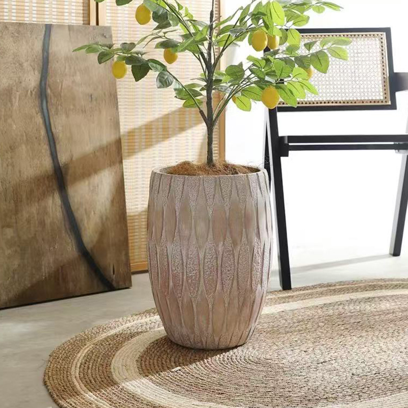 Drum round magnesium clay flower pot