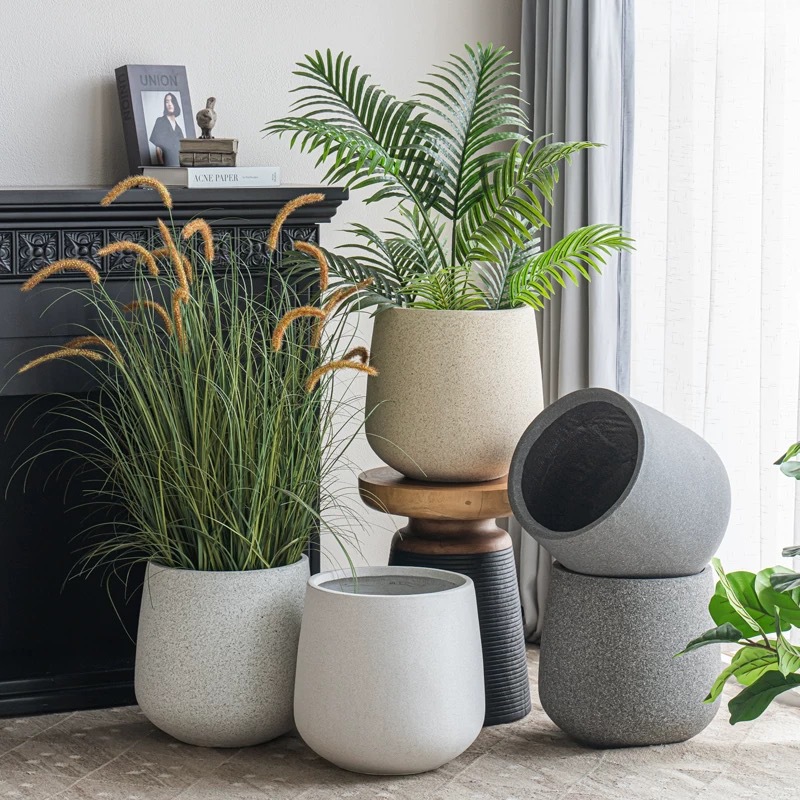 Classic round magnesium clay flower pot