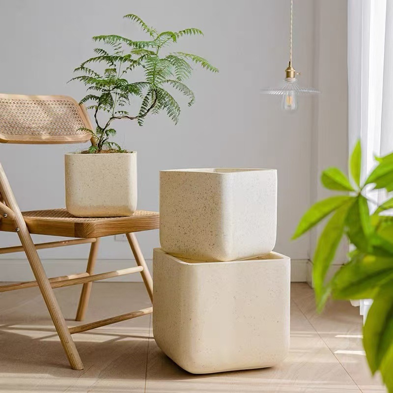 Square magnesium clay flower pot