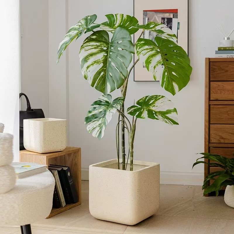 Square magnesium clay flower pot