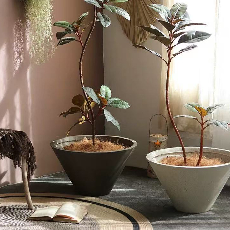 Round bowl-shaped magnesium clay flower pot