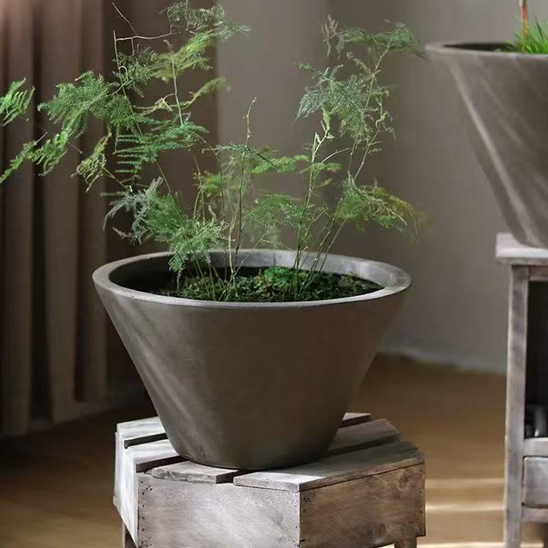 Round bowl-shaped magnesium clay flower pot