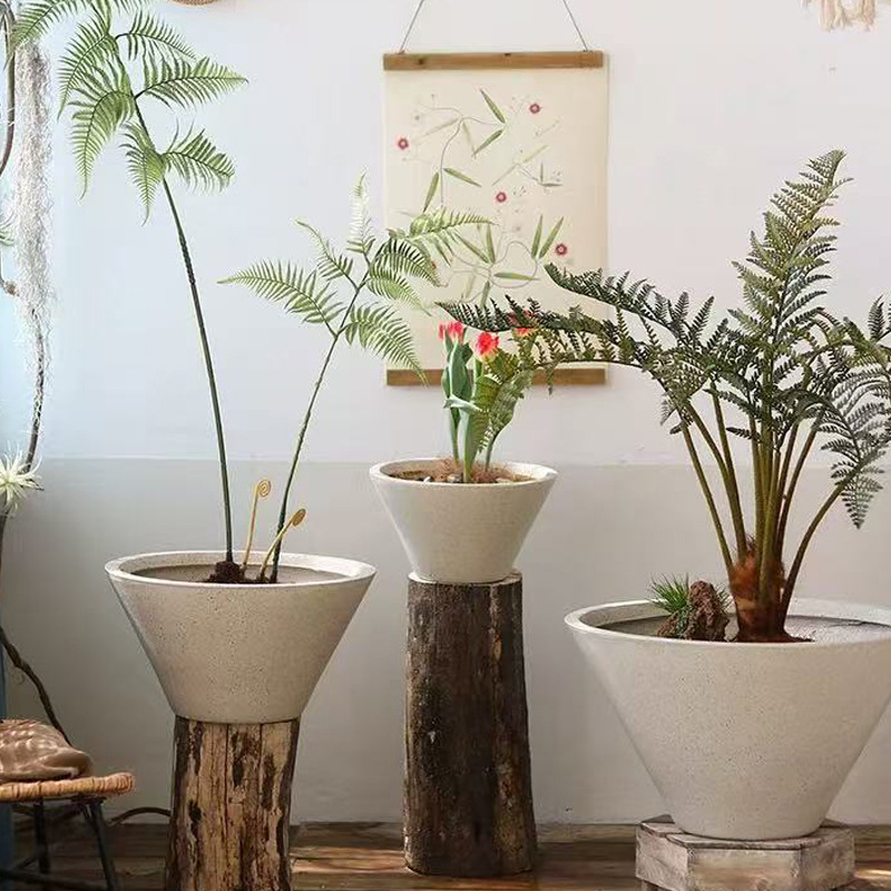 Round bowl-shaped magnesium clay flower pot