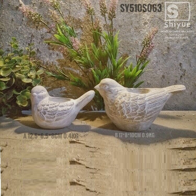 Cement Bird Candle Holder Sculpture